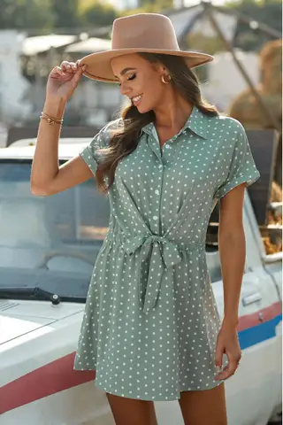 Spring And Summer Short Skirt Cotton Polka Dot Sydney Mid Waist Jumpsuit Women - Green