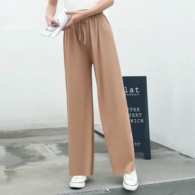 New Wide Leg Pants Women's Trousers High Waist Loose Slim Straight leg Pants Khaki - Shop at LoveMi