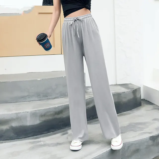 New Wide Leg Pants Women's Trousers High Waist Loose Slim Straight leg Pants Light Grey - Shop at LoveMi