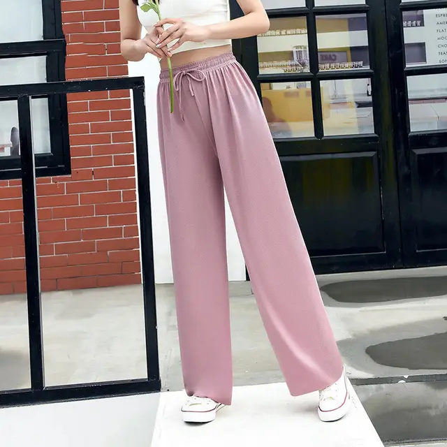 New Wide Leg Pants Women's Trousers High Waist Loose Slim Straight leg Pants Pink - Shop at LoveMi