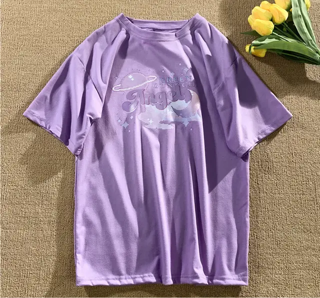 Summer Loose Student Casual Short Sleeved Top Purple - Shop at LoveMi