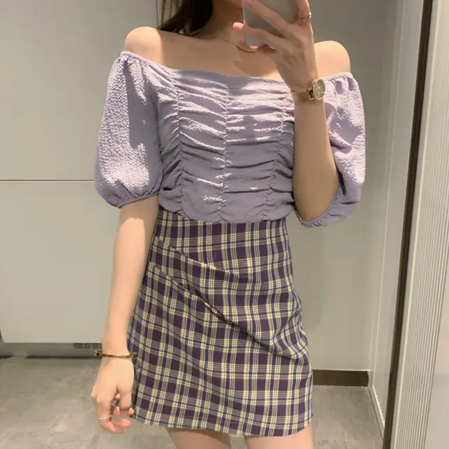Street Suit, Small Tall And Thin, Salty And Sweet Pleated Plaid Skirt Two Piece Purple Coat - Shop at LoveMi