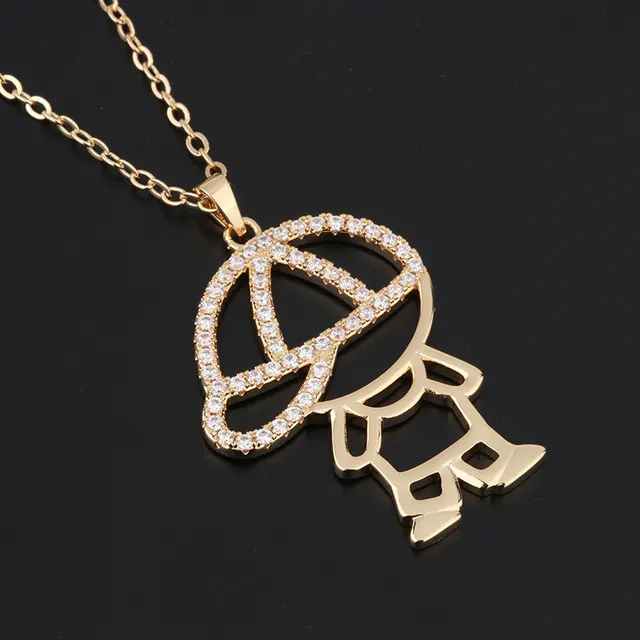 Luxury Cool Boy Cute Girl Kids Big Pendant Necklace Gold Color Chain Pave Cubic Zircon Punk Family Hip Hop Fashion Jewelry Gift Doll Man - Shop at LoveMi