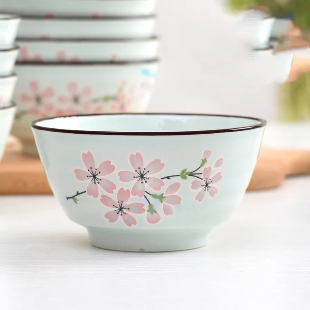 Porcelain Bowl Rice Bowl Household Ceramic Bowl 5 Inches Japanese Style Noodle Bowl Creative Personality High foot Bowl Small Bowl Pink - Shop at LoveMi