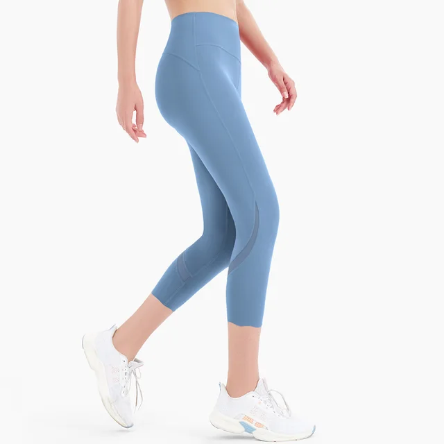 Brushed Yoga Pants Women's Nude Feeling Tight Hips High Waist Running Sports Stretch Fitness Pants Breathable Cropped Pants Blue - Shop at LoveMi