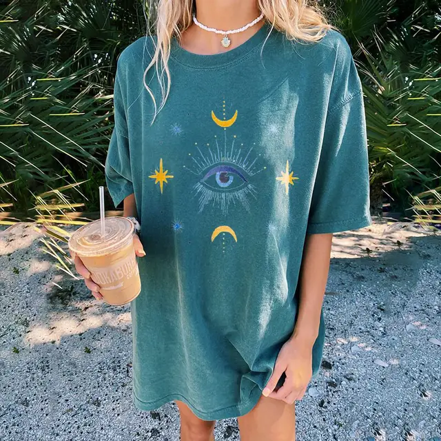 Crew Neck Blue Printed Bottoming Shirt 5Style - Shop at LoveMi