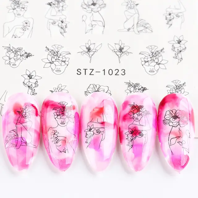 Ins Retro Face Black Line Nail Watermark Sticker French Art Nails 11Style - Shop at LoveMi