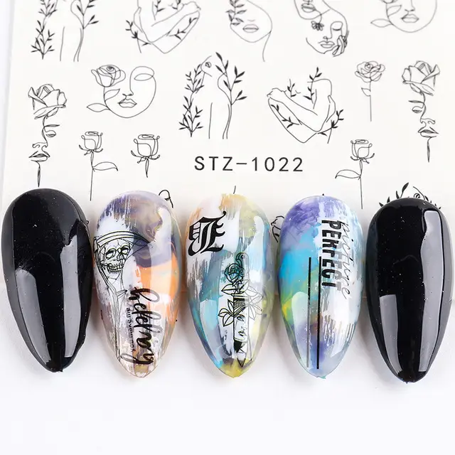 Ins Retro Face Black Line Nail Watermark Sticker French Art Nails 5Tyle - Shop at LoveMi