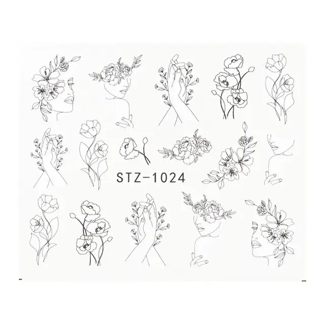 Ins Retro Face Black Line Nail Watermark Sticker French Art Nails 7Style - Shop at LoveMi