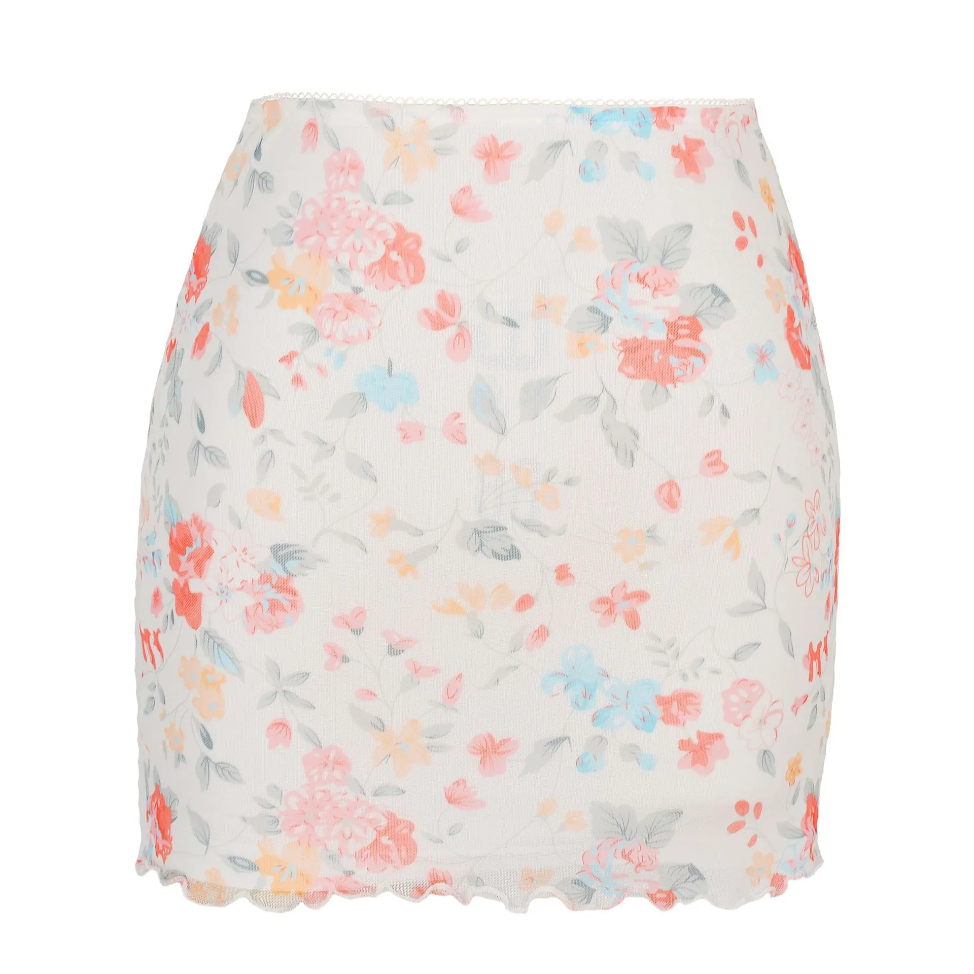 Design Sense Slim Slim A-line Bag Hip Skirt - White Background Flower
