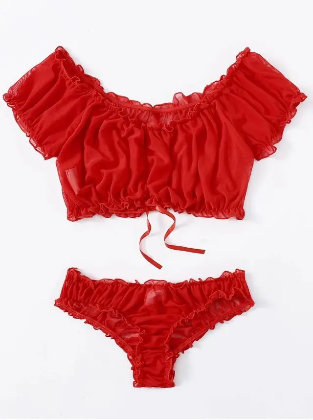 European And American Sexy Lingerie One Shoulder Two Piece Sling Set Red - Shop at LoveMi