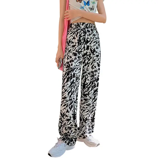 Tie dye Splash ink Loose And Slim Straight leg Pants Black - Shop at LoveMi