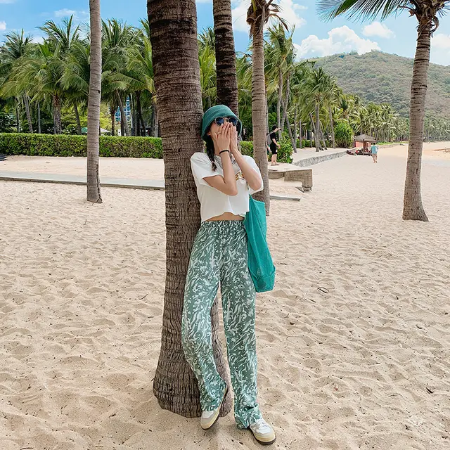 Tie dye Splash ink Loose And Slim Straight leg Pants Green - Shop at LoveMi