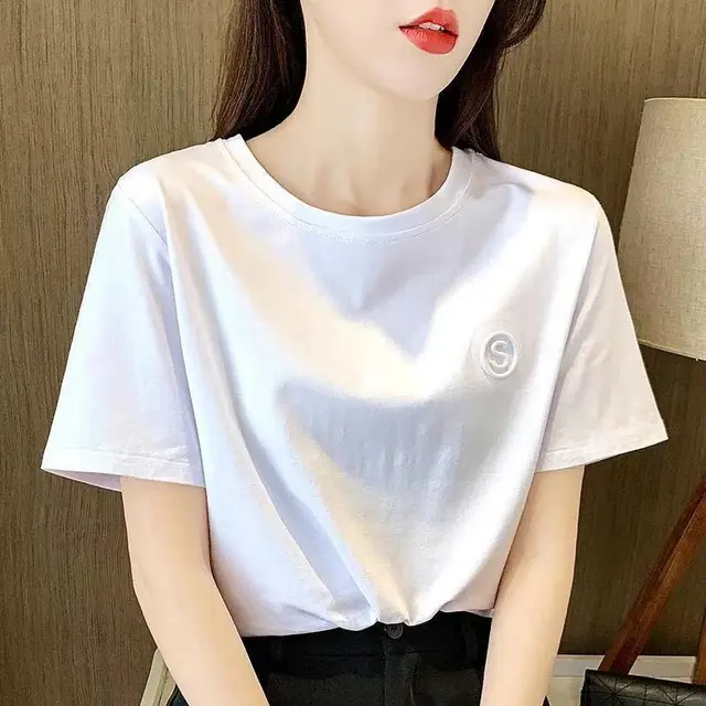Women's Short sleeved T shirt Print Loose Western Style White S - Shop at LoveMi