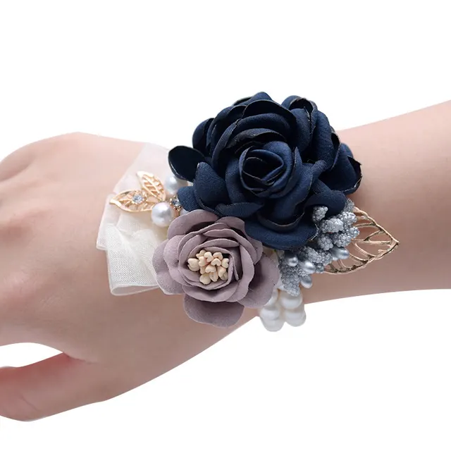 Wedding Decoration Flower Korean Bride Souvenir Bridesmaid Wrist Flower Headdress Hairpin Dark Blue - Shop at LoveMi