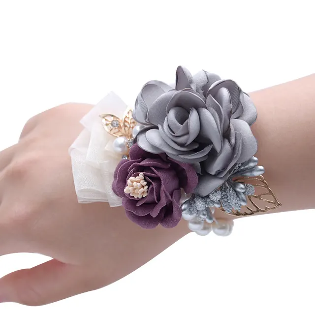 Wedding Decoration Flower Korean Bride Souvenir Bridesmaid Wrist Flower Headdress Hairpin Grey - Shop at LoveMi
