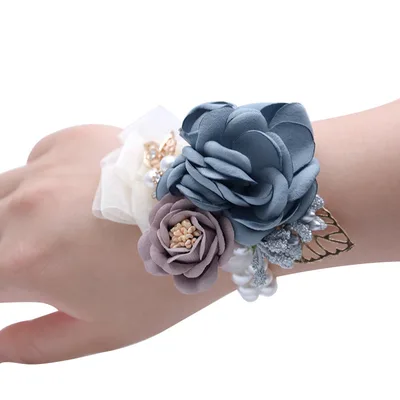 Wedding Decoration Flower Korean Bride Souvenir Bridesmaid Wrist Flower Headdress Hairpin Light Blue - Shop at LoveMi