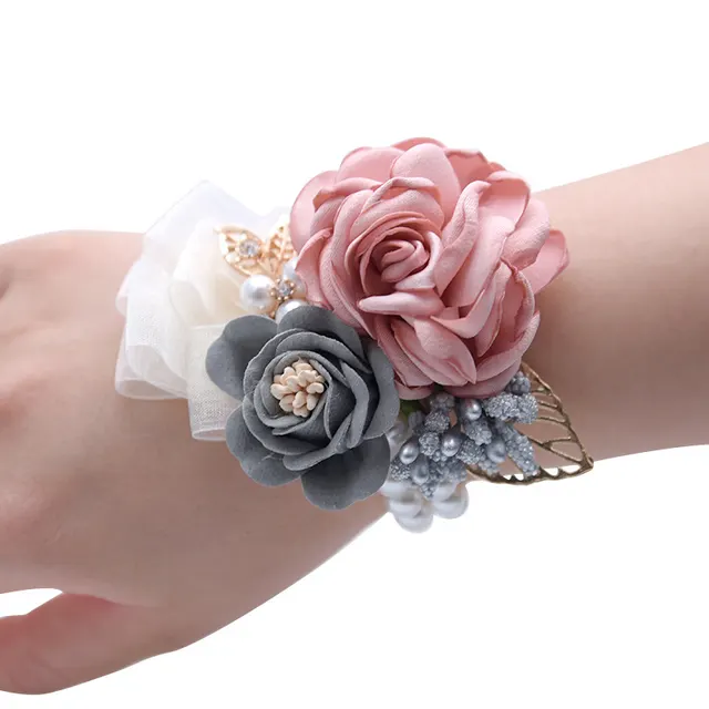 Wedding Decoration Flower Korean Bride Souvenir Bridesmaid Wrist Flower Headdress Hairpin Pink - Shop at LoveMi