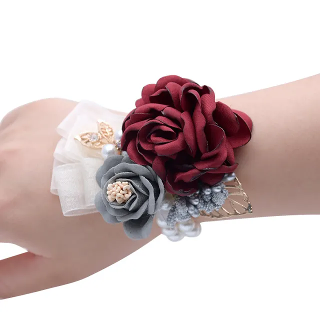 Wedding Decoration Flower Korean Bride Souvenir Bridesmaid Wrist Flower Headdress Hairpin Red - Shop at LoveMi