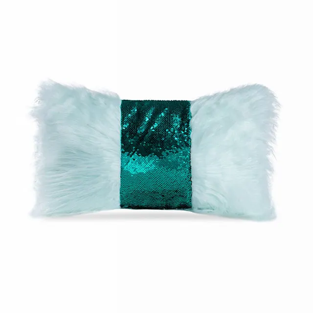 Solid Color Long Hair Hug Pillowcase Sofa Cushion Plush Sequin Bow Waist Pillowcase Green - Shop at LoveMi