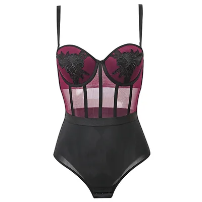 Sexy Heavy Industry Embroidered One piece Underwear, Self cultivation Gathered With Steel Support, Breathable Hollow Wine - Shop at LoveMi