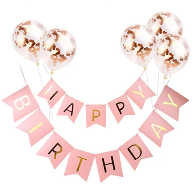 Happy Birthday Lettering Banner Rose Gold Multicolored Balloons - Shop at LoveMi