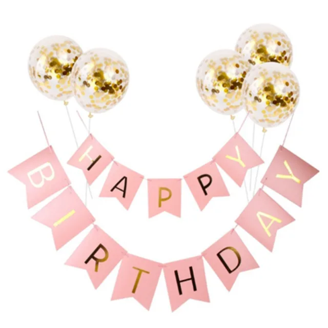 Happy Birthday Lettering Banner Rose Gold Multicolored Balloons J - Shop at LoveMi