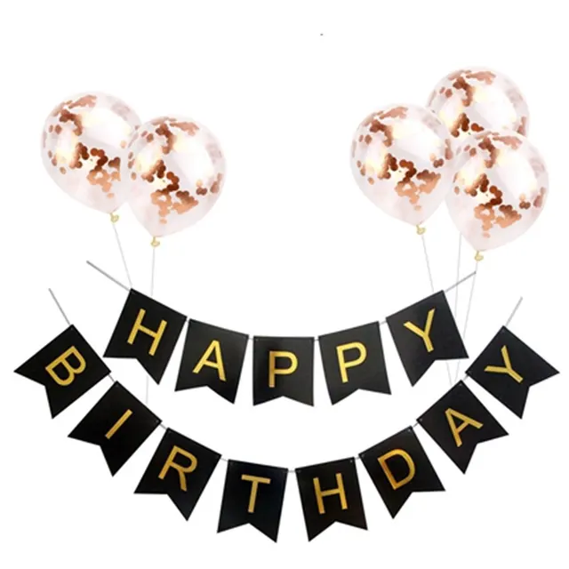 Happy Birthday Lettering Banner Rose Gold Multicolored Balloons K - Shop at LoveMi