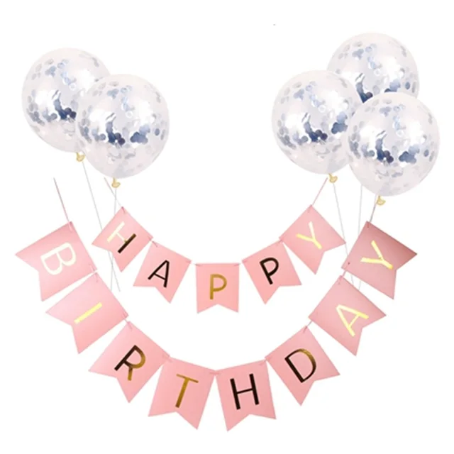 Happy Birthday Lettering Banner Rose Gold Multicolored Balloons N - Shop at LoveMi