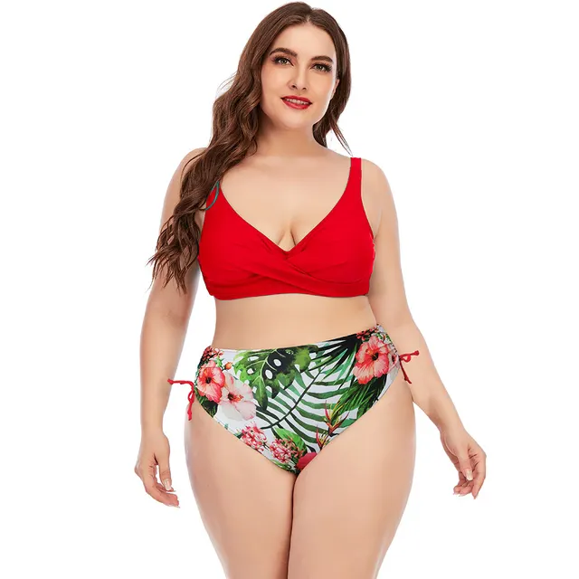 Custom European And American Women Sexy Split Plus Size Two Piece Swimwear Red - Shop at LoveMi