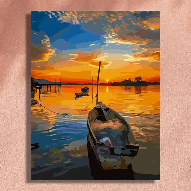 Abstract Ship In The Sea DIY Digital Painting Kit Golden Night - Shop at LoveMi