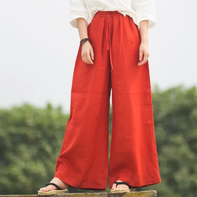 Cotton Linen Wide Legged Pants Women Loose Trousers Red - Shop at LoveMi