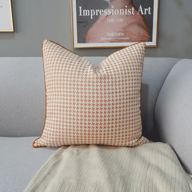 Orange Houndstooth Bag Light Luxury American Pillow Modern Minimalist Ins Nordic Sofa Cushion Designer Pillow Orange - Shop at LoveMi