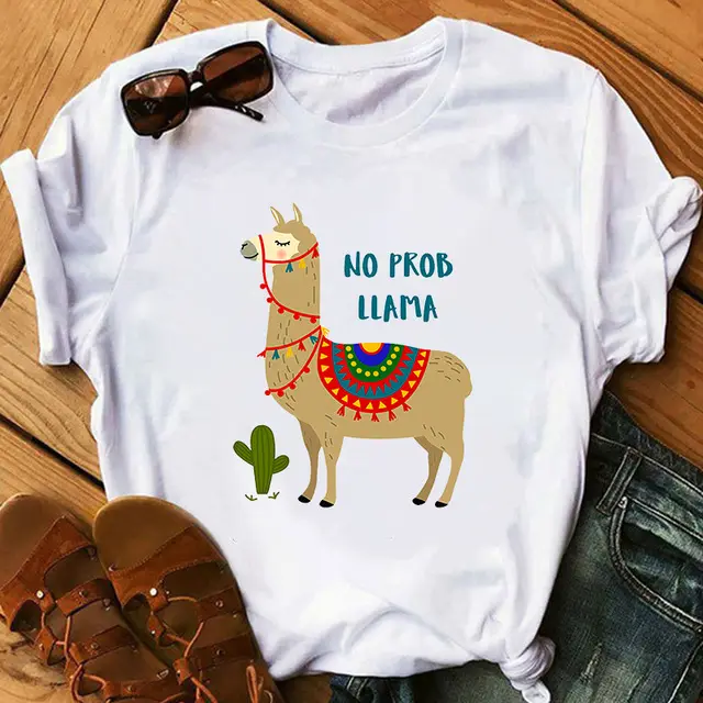 Cartoon Alpaca Hand painted Letter Printing Short Sleeve 1Style - Shop at LoveMi