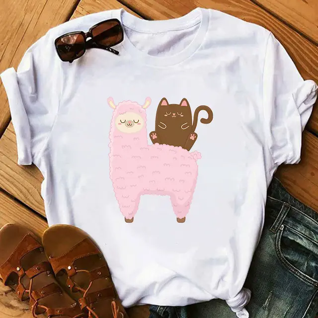 Cartoon Alpaca Hand painted Letter Printing Short Sleeve 3Style - Shop at LoveMi