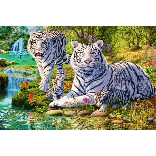 New Needlework Diamond Painting Mosaic Tiger Family & Beautiful Forest Diamond Embroidery With Home Decoration KBL Square 45X30Cm - Shop at LoveMi