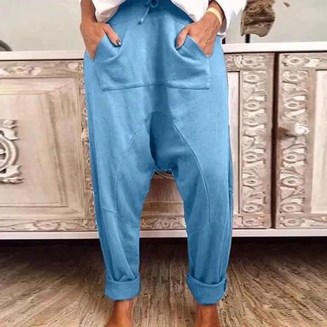 New Style Casual Suspender Pants Fashion Lace Up Harem Pants Women Trousers Blue - Shop at LoveMi