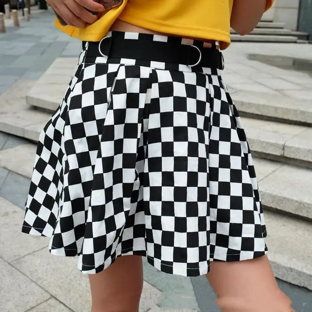Fashion High waist Slim fit Plaid Skirt Black - Shop at LoveMi