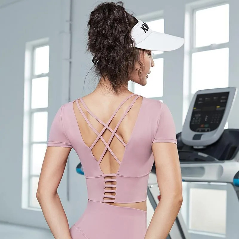 Yoga Clothes With Chest Pad Women Quick drying Running Vest Sports Fitness Top Powder L - Shop at LoveMi