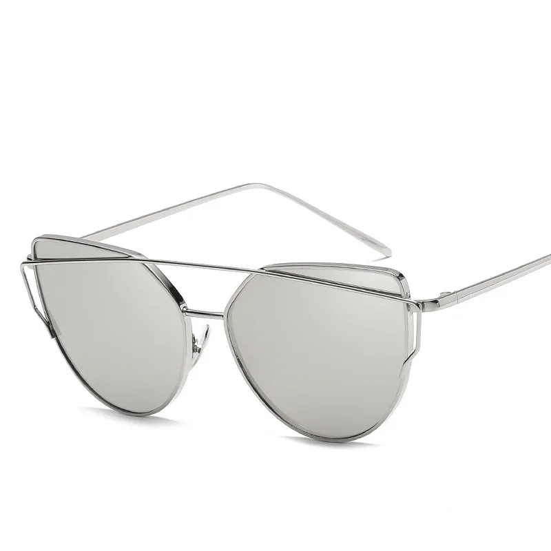 Cat Eye Reflective Women's Sunglasses Round Face Trendy Sunglasses - Silver Frame Mercury