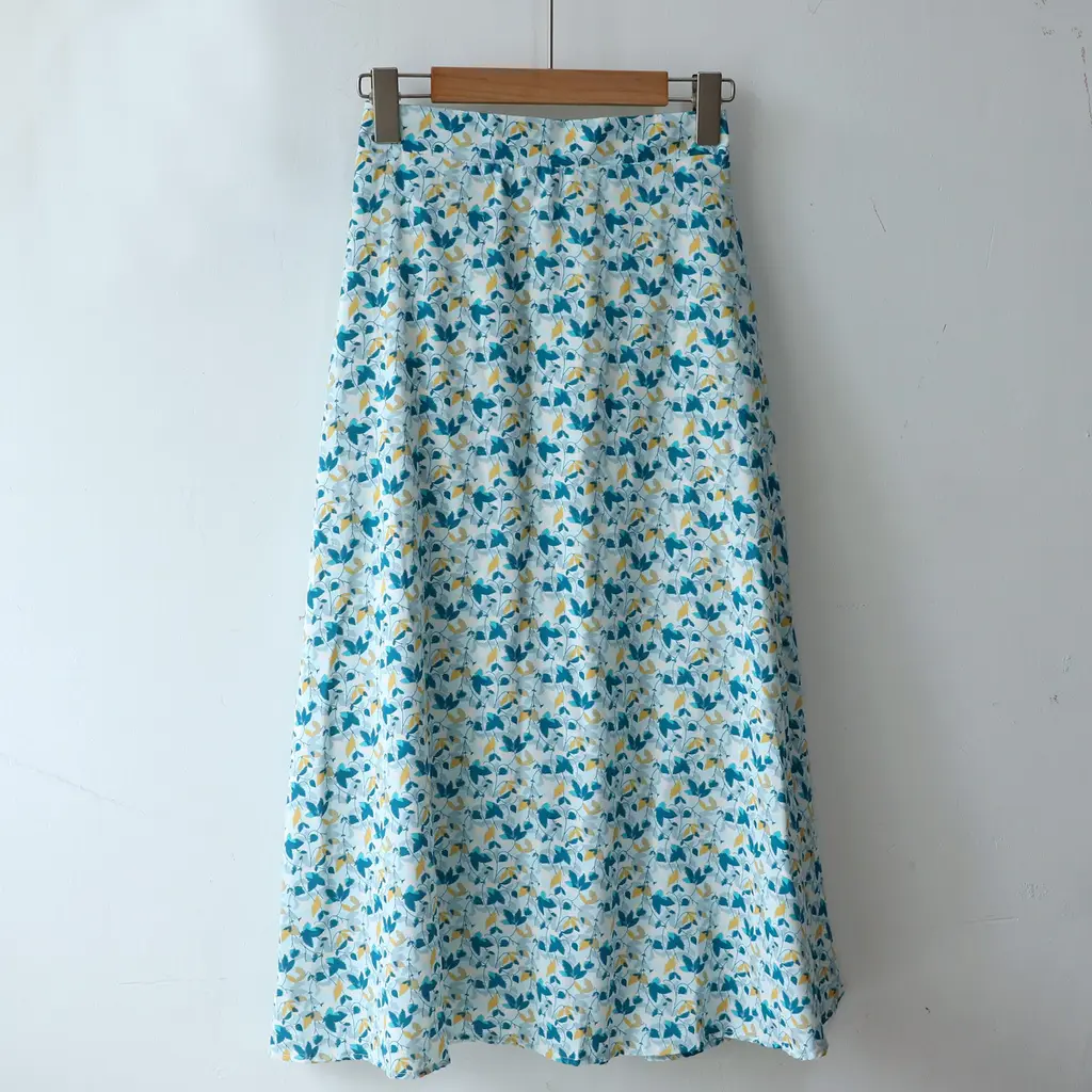 Floral Print Mid-Length Chiffon Skirt Korean Style A-Line Skirt - Blue