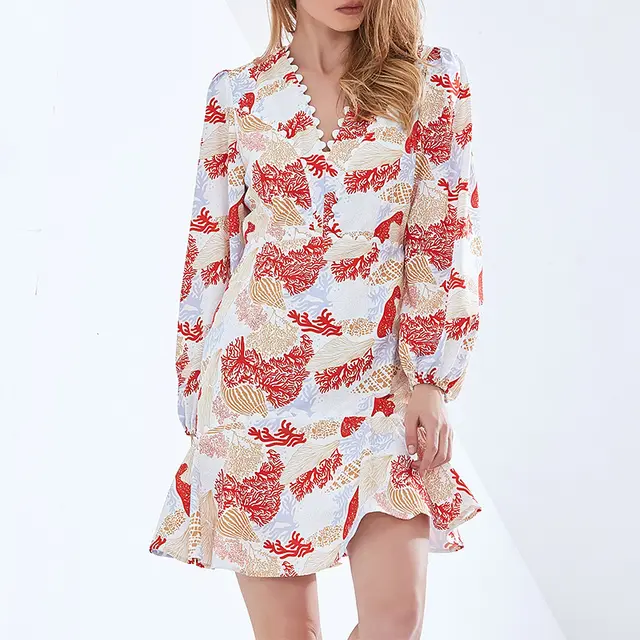 TWOTWINSTYLE Print Ruffle Slim Summer Dress For Women Red - Shop at LoveMi