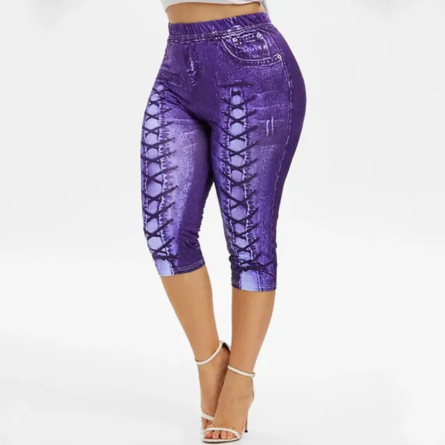 Spot Hot Digital Printing Denim Sports Pocket Leggings Yoga Pants Plus Size Purple - Shop at LoveMi