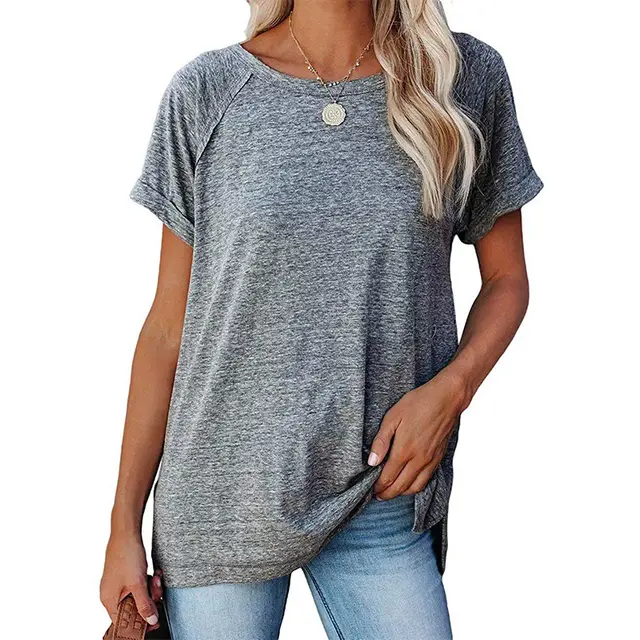 Women's Solid Color Loose Short sleeved T shirt Grey - Shop at LoveMi