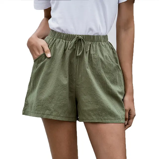 Linen A Line Shorts Summer Casual Pants Women's Loose Wide Leg Pants Army Green - Shop at LoveMi