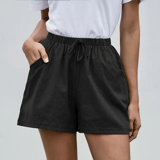 Linen A Line Shorts Summer Casual Pants Women's Loose Wide Leg Pants Black - Shop at LoveMi