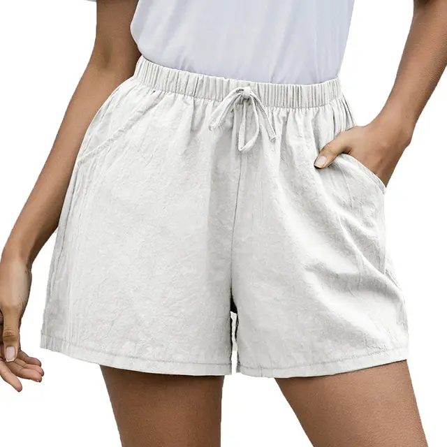 Linen A Line Shorts Summer Casual Pants Women's Loose Wide Leg Pants White - Shop at LoveMi