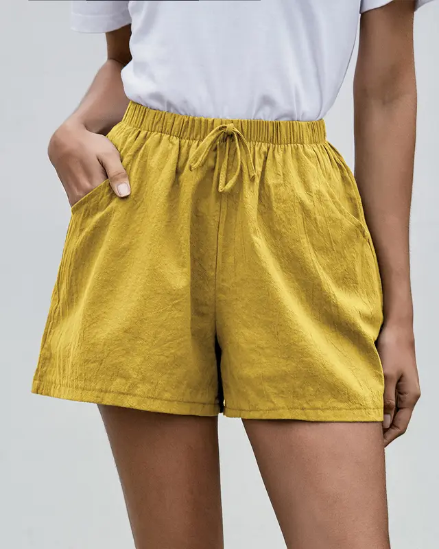 Linen A Line Shorts Summer Casual Pants Women's Loose Wide Leg Pants Yellow - Shop at LoveMi