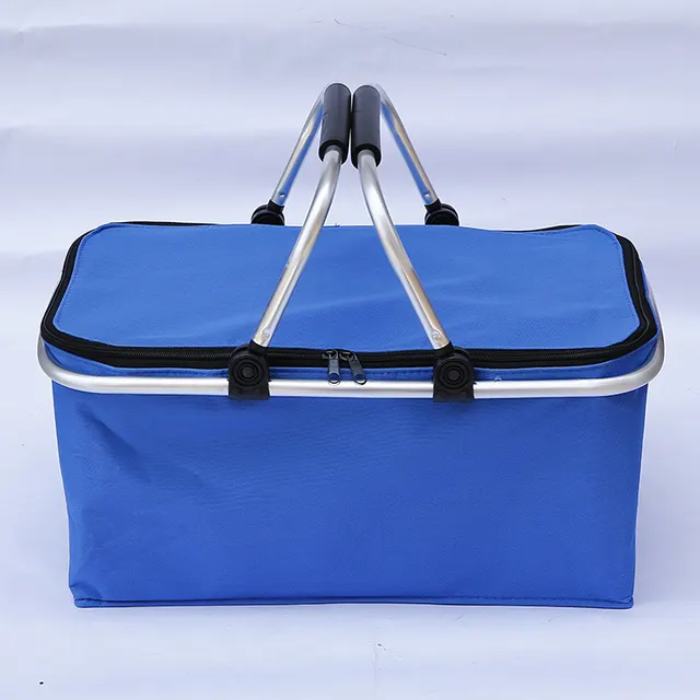 Double Handle Folding Portable Insulated Shopping Basket Blue - Shop at LoveMi