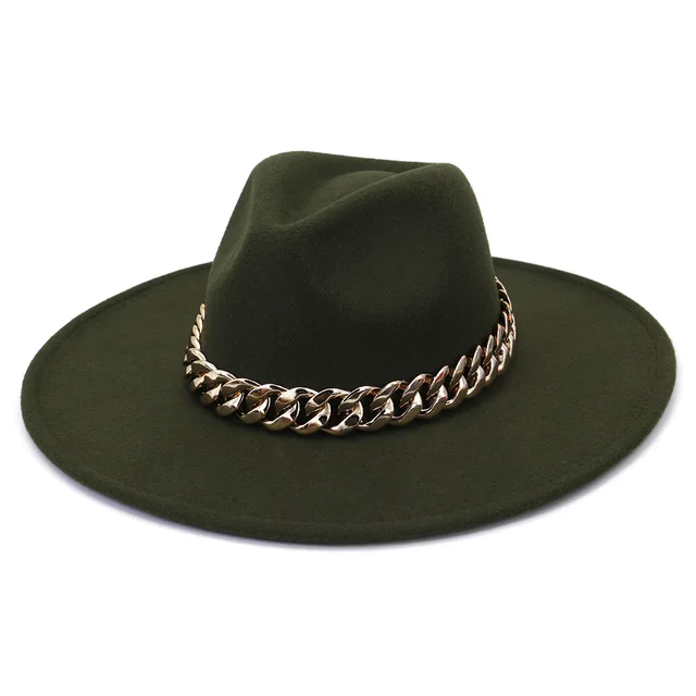 The United States New Autumn And Winter Big Brim Peach Heart Top Fashion Woolen Hat Army Green - Shop at LoveMi